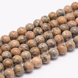 Léopard Brins de perles de jaspe en peau de léopard jaune naturel, ronde, 4~5mm, Trou: 1mm, Environ 95 pcs/chapelet, 15.5 pouce