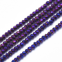 Purple Plated Electroplate Glass Beads Strands, Full Plated, Faceted, Abacus, Purple Plated, 2x1.5~1.6mm, Hole: 0.8mm, about 235 pcs/Strand, 14.17 inch(36cm)