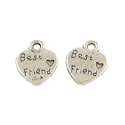 Antique Silver Tibetan Style Zinc Alloy Charms, Lead Free & Cadmium Free, Heart with Word Best Friend, Antique Silver, 12.5x9.8x1.5mm, Hole: 1.5mm, about 714pcs/500g