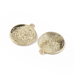 Golden Alloy Pendants, Flat Round with Tree Charm, Golden, 22x19x1.5mm, Hole: 2mm