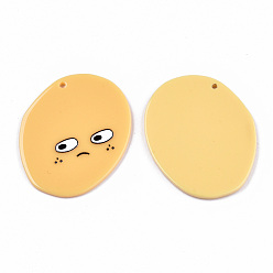 Gold Acrylic Pendants, 3D Printed, Oval with Boy's face, Gold, 40x32x2.5mm, Hole: 1.5mm