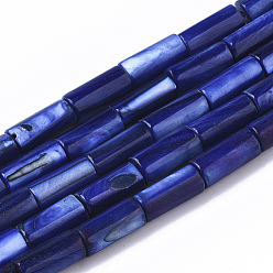 Azul Cuentas de concha naturales de agua dulce, teñido, columna, azul, 10x4.5 mm, agujero: 0.9 mm, sobre 36 unidades / cadena, 14.17 pulgada (36 cm)