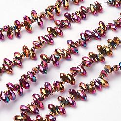 Rose Gold Plated Electroplate Glass Beads Strands, Top Drilled Beads, Faceted, Teardrop, Rose Gold Plated, 9x4mm, Hole: 1mm, 3x2mm, about 15.7 inch