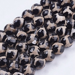 Black Natural Agate Beads Strands, Dyed, Faceted, Round, Black, 12mm, Hole: 1mm, about 32pcs/strand, 15.1 inch