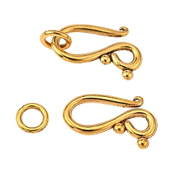 Antique Golden Tibetan Style Hook and Eye Clasps, Antique Golden, Lead Free and Cadmium Free, Hook: 12x20.5mm, Eye: 7.5mm, Hole: 5mm