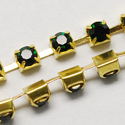Emerald Brass Rhinestone Strass Chains, Rhinestone Cup Chain, 1440pcs rhinestone/bundles, Grade A, Emerald, 3.5mm, about 29.52 Feet(9m)/bundle
