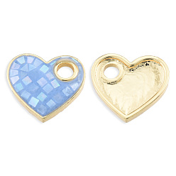 Light Sky Blue Natural Abalone Shell/Paua Shells Dyed Charms, with Real 18K Gold Plated Brass Findings, Nickel Free, Heart, Light Sky Blue, 13x14x3mm, Hole: 3mm