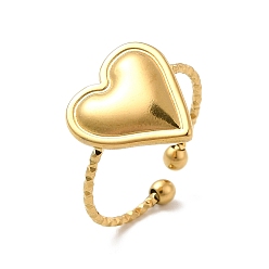 Chapado en Oro Real 18K Chapado en iones (ip) 304 anillo de puño abierto de corazón de acero inoxidable para mujer, real 18 k chapado en oro, tamaño de EE. UU. 8 1/4 (18.3 mm)
