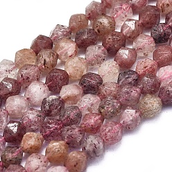 Quartz Fraise Naturel de fraise de quartz brins de perles, facette, ronde, 6~6.5x5.5mm, Trou: 1mm, Environ 63 pcs/chapelet, 15.16 pouce (38.5 cm)