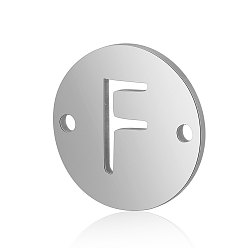 Letter F Titanium Steel Links connectors, Flat Round with Letter, Stainless Steel Color, Letter.F, 12x0.8mm, Hole: 0.8mm