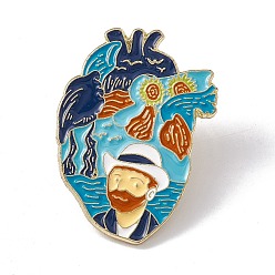 Others Anatomical Heart Enamel Pin, Light Gold Alloy Brooch for Backpack Clothes, Ocean Themed Pattern, 30.5x22x2mm, Pin: 1.3mm
