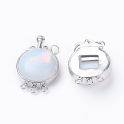 Opalite Opalite Box Clasps, with Brass Finding, Flat Round, Platinum, 26.5x17.5x8~9mm, Hole: 1mm