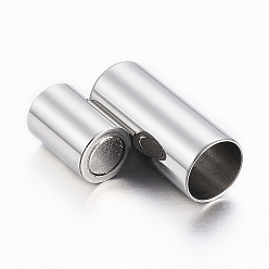 Stainless Steel Color Smooth 304 Stainless Steel Magnetic Clasps with Glue-in Ends, Column, Stainless Steel Color, 17x7mm, Hole: 5mm