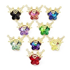 Mixed Color Glass Pendants, Butterfly Charms, with Real 18K Gold Plated Rack Plating Brass Micro Pave Clear Cubic Zirconia Angel, Long-Lasting Plated, Cadmium Free & Lead Free, Mixed Color, 23.5x29x12mm, Hole: 1.6mm