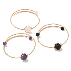 Mixed Stone Natural Mixed Gemstone Round Beaded Cuff Bangle, Golden Adjustable Copper Wire Torque Bangle, Inner Diameter: 2 inch(5.2cm)