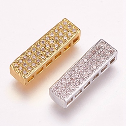 Mixed Color Brass Micro Pave Cubic Zirconia Pendants, Multi-strand Links, Rectangle, Mixed Color, 5x18x4mm, Hole: 1.5x2mm