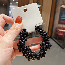 Black ABS Imitation Bead Wrapped Elastic Hair Accessories, for Girls or Women, Also as Bracelets, Black, 60mm