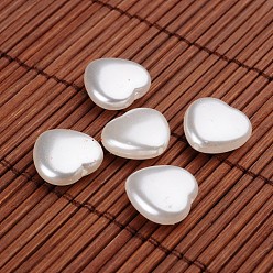 Blanco Corazón cuentas de perlas de imitación de acrílico, blanco, 15x15.5x6 mm, Agujero: 0.5 mm, sobre 480 unidades / 500 g