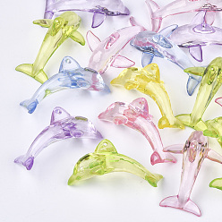 Mixed Color Transparent Acrylic Pendants, Dolphin, Mixed Color, 25x48x33.5mm, Hole: 2mm, about 98pcs/500g