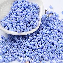 Bleu Bleuet Cuisson de peinture perles de rocaille en verre, ronde, bleuet, 4x3mm, Trou: 1.2mm, environ 7650 pcs / livre