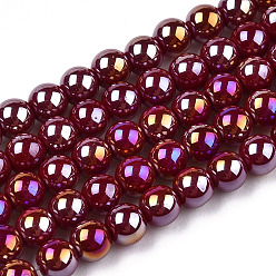 Rojo Oscuro Electrochapa hilos de perlas de vidrio opacas, color de ab chapado, rondo, de color rojo oscuro, 4~4.5 mm, agujero: 0.8 mm, sobre 97~99 unidades / cadena, 14.76 pulgada ~ 14.96 pulgada (37.5~38 cm)