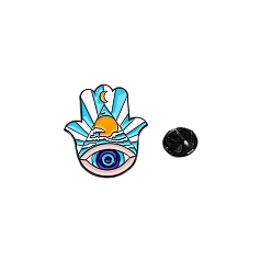 Hamsa Hand Broche de ojo de dibujos animados creativo, alfileres de esmalte de aleación negra, insignia para ropa mochila, hamsa mano, 30x27 mm