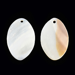 Creamy White Natural Freshwater Shell Pendants, Oval Charm, Creamy White, 43~43.5x26.5x3~4mmmm, Hole: 2.5mm