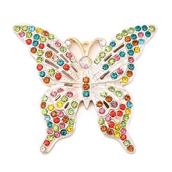 Colorful Zinc Alloy Pendants, with Rhinestone, Butterfly, Colorful, 45x49x4.5mm, Hole: 1.6mm