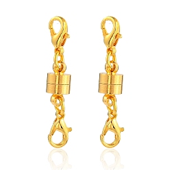 Golden Brass Magnetic Clasps Converter, with Double Lobster Claw Clasps, Column, Golden, 33x6mm, Magnetic Clasps Converter: 12x6mm, Lobster Claw Clasps: 10x5.5x3.5mm