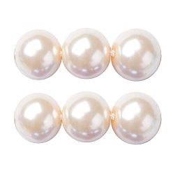 Cornsilk Eco-Friendly Glass Pearl Beads Strands, Grade A, Round, Dyed, Cotton Cord Threaded, Cornsilk, 14mm, Hole: 1.2~1.5mm, about 30pcs/strand, 15.7 inch