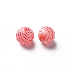 Rouge Perles de globe en verre soufflé faites à la main, rayure, ronde, rouge, 12.5~13.5x12~13mm, Trou: 1~2mm