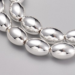 Silver Plated Electroplate Non-magnetic Synthetic Hematite Beads Strands, Oval, Silver Plated, 12x8~8.5mm, Hole: 1.2mm, about 34pcs/strand, 16.1 inch(41cm)