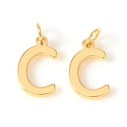 Letter C Brass Charms, with Jump Rings, Letter, Real 18K Gold Plated, Letter.C, C: 10x6x1mm, Hole: 2.5mm