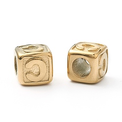 Letter C 304 acier inoxydable perles européennes, Perles avec un grand trou   , trou horizontal, cube avec la lettre, or, letter.c, 8x8x8mm, Trou: 4mm