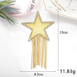 Champagne Yellow Glitter Resin Hotfix Rhinestone, Iron on Patches, with Tassel, Dress Shoes Garment Decoration, Star, Champagne Yellow, 150x85mm