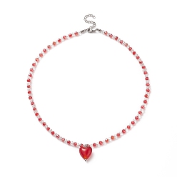 Roja Collar con colgante de corazón de cristal con cadenas de cuentas para mujer, rojo, 16.18 pulgada (41.1 cm)