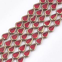 Red Electroplate Glass Beads Strands, Edge Plated, Melon Seeds, Red, 11x8x4.5mm, Hole: 1mm, about 30pcs/strand, 12.7 inch