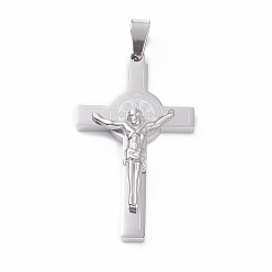 Stainless Steel Color 304 Stainless Steel Pendants, For Easter, Crucifix Cross, Saint Benedict Medal Pendant, Stainless Steel Color, 49.5x28x5.5mm, Hole: 6x10.5mm