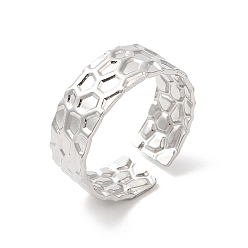 Stainless Steel Color 304 Stainless Steel Cuff Wide Band Finger Rings, Texture Open Rings for Women, Stainless Steel Color, Inner Diameter: 18mm