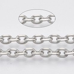 Stainless Steel 304 Stainless Steel Cable Chains, Diamond Cut Chains, Unwelded, Faceted, with Spool, Oval, Stainless Steel Color, 6x4x1mm, about 65.61 Feet(20m)/roll