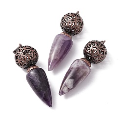 Amethyst Natural Amethyst Big Pendants, Cone Charms with Rack Plating Brass Hollow Ball, Red Copper, Cadmium Free & Lead Free, 57~58x17.5~18mm, Hole: 8x5mm