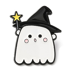 Hat Épingle en émail de sorcière fantôme d’Halloween, Broche en alliage de zinc noir par électrophorèse, pour vêtements de sac à dos, chapeau, 31x27x1.5mm