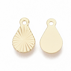 Real 18K Gold Plated Brass Charms, Nickel Free, Teardrop, Real 18K Gold Plated, 10x6x0.5mm, Hole: 1mm