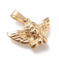 Oro 304 colgantes de acero inoxidable, ángel, dorado, 17x22x6 mm, agujero: 7.5x3 mm