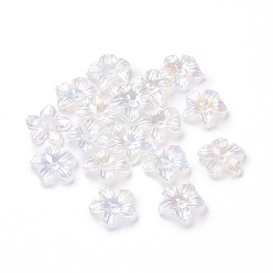 Clair AB Transparentes bouchons acrylique de perles, Flower 5 pétales, nacré, clair ab, 14x14x3mm, Trou: 1.6mm