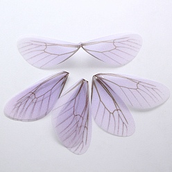 Lilac Atificial Craft Chiffon Butterfly Wing, Handmade Organza Dragonfly Wings, Gradient Color, Ornament Accessories, Lilac, 92x20mm, Hole: 1.5mm