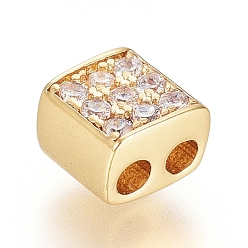 Настоящее золото 18K Латунные микро проложить кубического циркония слайд прелести, долговечный, кубические, прозрачные, реальный 18 k позолоченный, 5x5x3.5 мм, отверстие : 1.6 мм