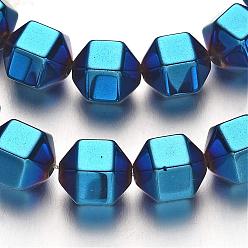 Plaqué Bleu Galvanoplastie non-magnétiques brins de perles d'hématite synthétique, polygone, bleu plaqué, 8x8mm, Trou: 1mm, Environ 51 pcs/chapelet, 15.7 pouce