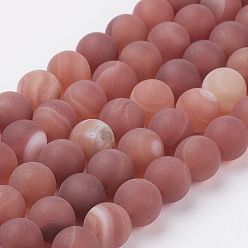 Banded Agate Natural Striped Red Agate Bead Strands, Frosted, Round, Dyed, 8mm, Hole: 0.8mm, about 47pcs/strand, 15.3 inch(39cm)