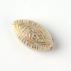 Beige Perles acryliques cheval de placage de l'oeil, métal doré enlaça, beige, 14x8x4.5mm, trou: 1.5 mm, environ 137 pcs / 500 g